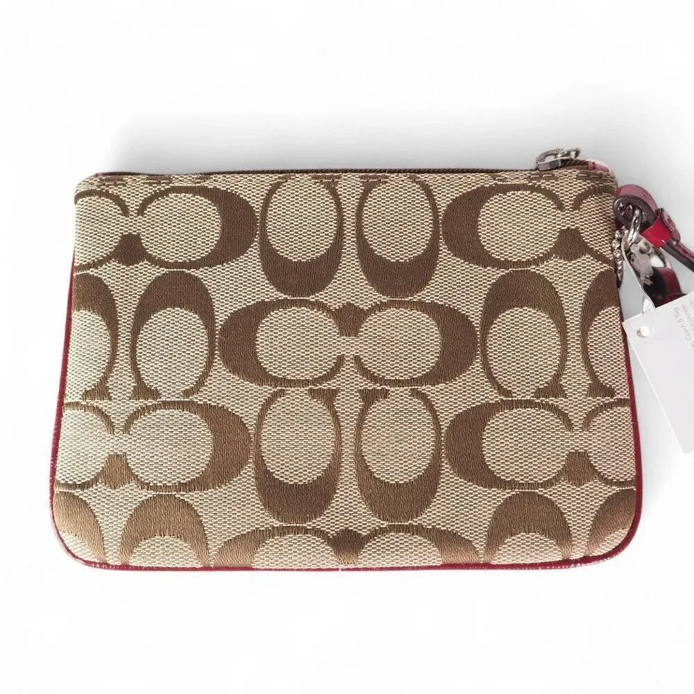 Coach Parker Signature Canvas‎ Wristlet F51775 Khaki / Crimson NWT